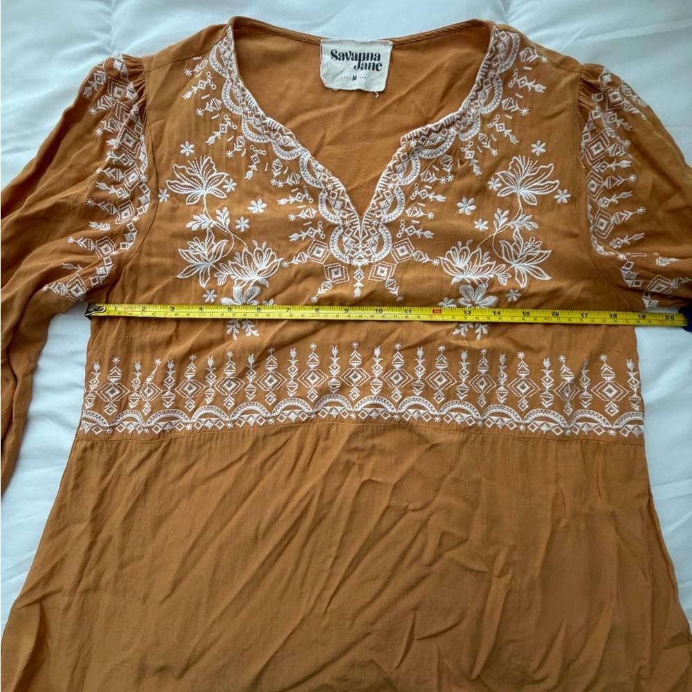 Savanna Jane Boho Peasant Blouse Size M Yellow Embroidered Floral Long Sleeve - Picture 9 of 15